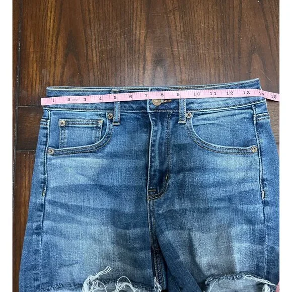 American Eagle Super Hi-Rise Shortie raw Hem Denim Jeans Size 4 - Picture 6 of 8